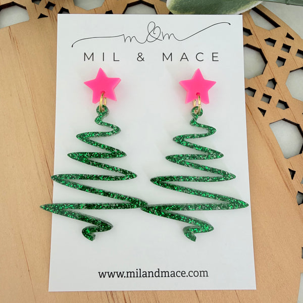 Zig Zag Christmas Tree Acrylic Dangle Earrings