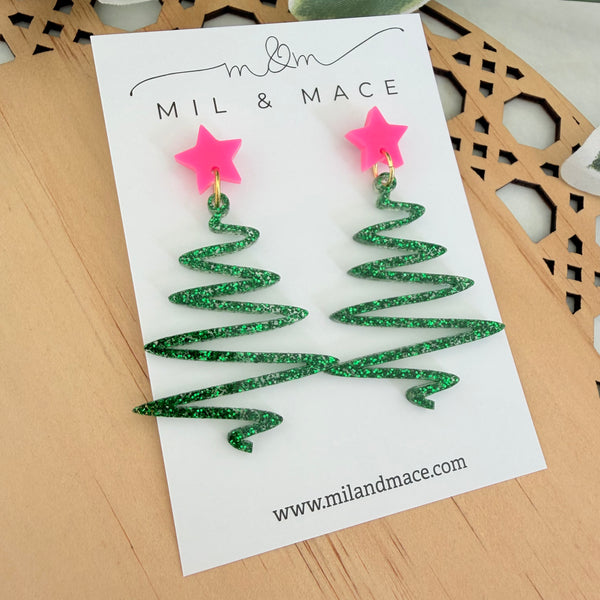 Zig Zag Christmas Tree Acrylic Dangle Earrings