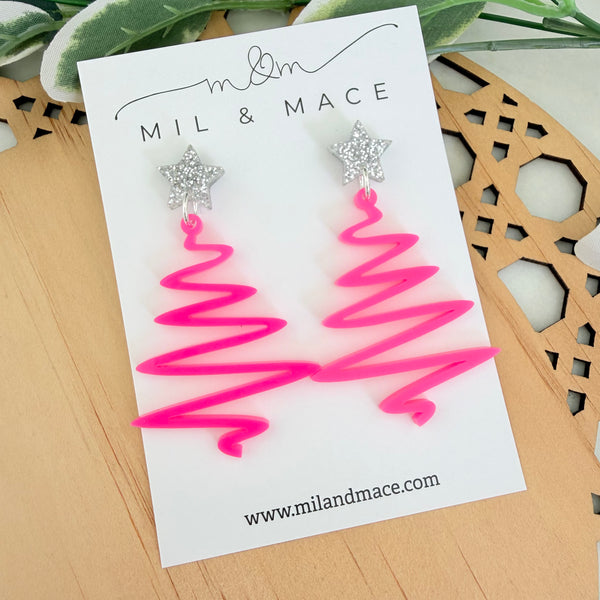Zig Zag Neon Christmas Tree Acrylic Dangle Earrings