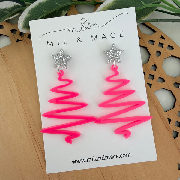 Zig Zag Neon Christmas Tree Acrylic Dangle Earrings