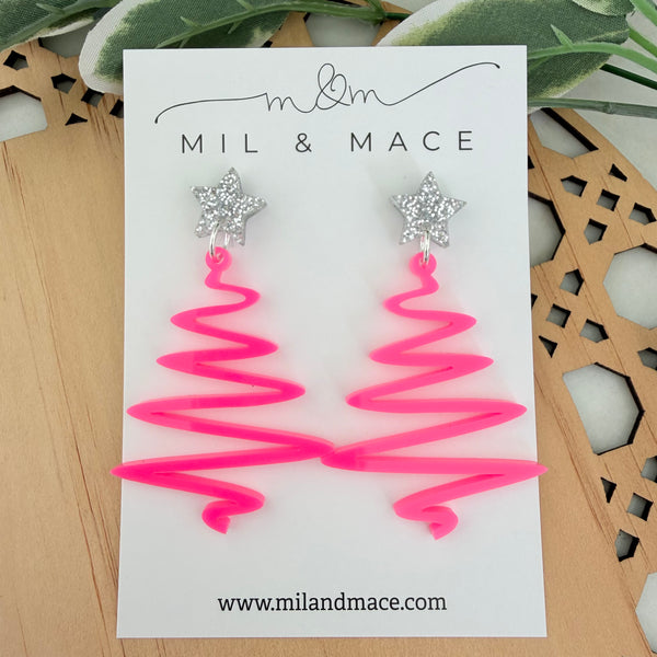 Zig Zag Neon Christmas Tree Acrylic Dangle Earrings
