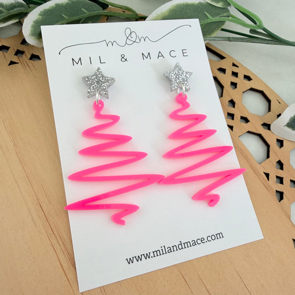 Zig Zag Neon Christmas Tree Acrylic Dangle Earrings