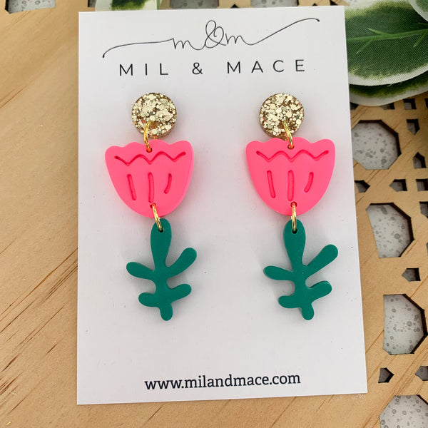 Tulip Polymer Clay Dangle Earrings