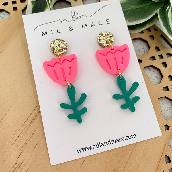 Tulip Polymer Clay Dangle Earrings
