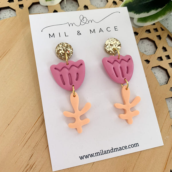 Tulip Polymer Clay Dangle Earrings