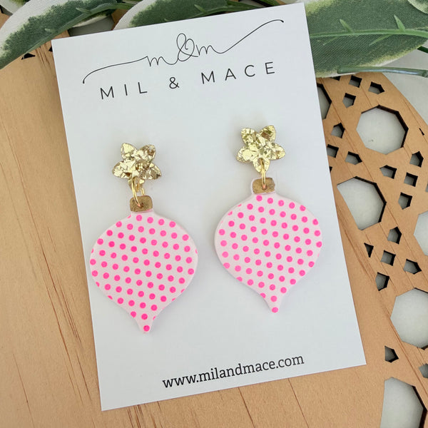 Neon pink Spot Bauble Polymer Clay Dangle Earrings