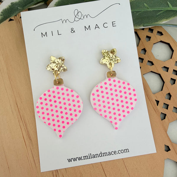 Neon pink Spot Bauble Polymer Clay Dangle Earrings