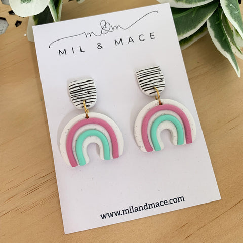 Rainbows Purple and Mint Polymer Clay Dangle Earrings