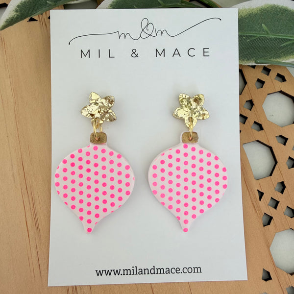 Neon pink Spot Bauble Polymer Clay Dangle Earrings