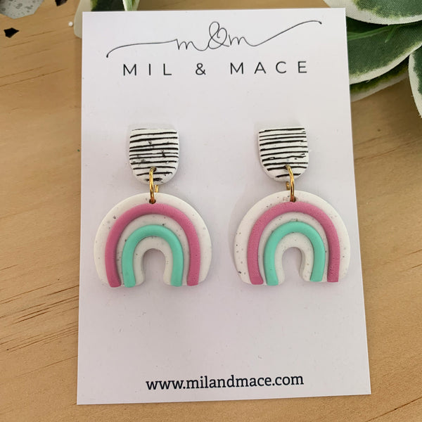 Rainbows Purple and Mint Polymer Clay Dangle Earrings
