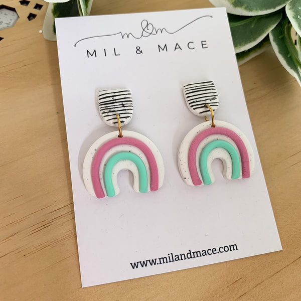 Rainbows Purple and Mint Polymer Clay Dangle Earrings
