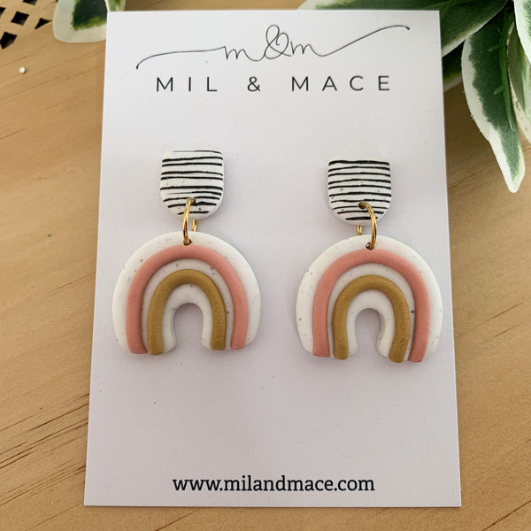 Rainbows Mustard and Pink Polymer Clay Dangle Earrings