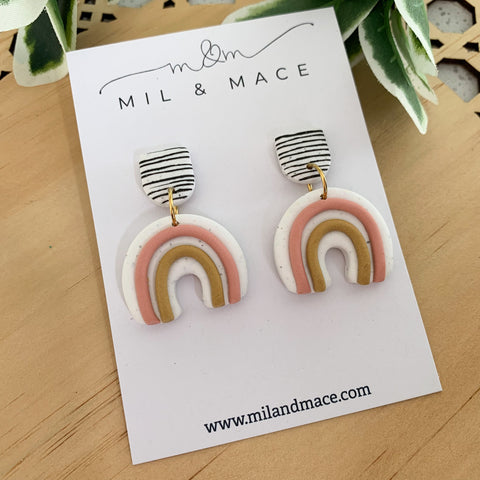 Rainbows Mustard and Pink Polymer Clay Dangle Earrings
