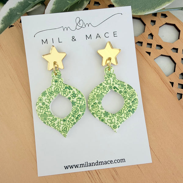Green Bauble Polymer Clay Dangle Earrings