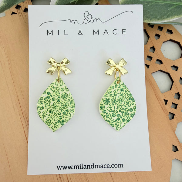 Green Bauble Polymer Clay Dangle Earrings