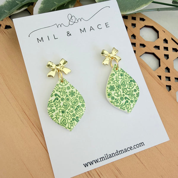 Green Bauble Polymer Clay Dangle Earrings