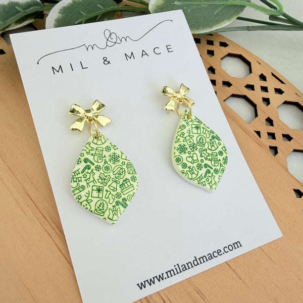 Green Bauble Polymer Clay Dangle Earrings