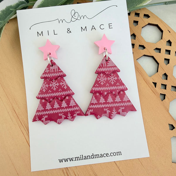 Nordic Christmas Tree Polymer Clay Dangle Earrings