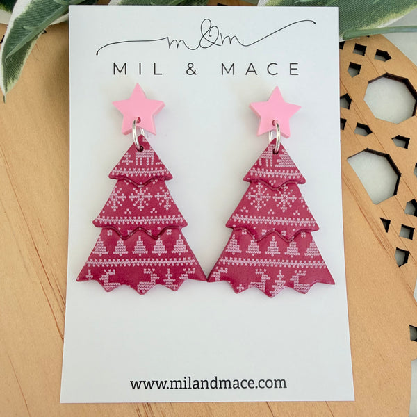 Nordic Christmas Tree Polymer Clay Dangle Earrings