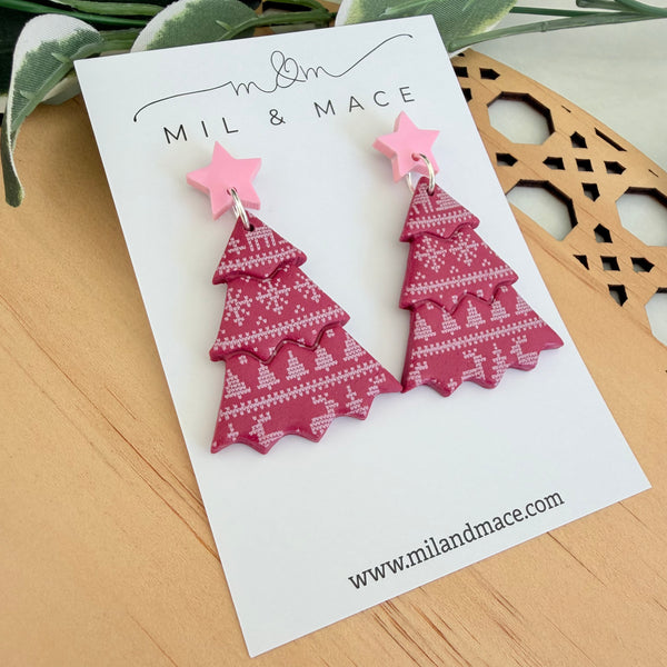 Nordic Christmas Tree Polymer Clay Dangle Earrings
