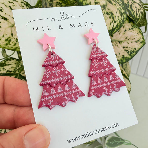 Nordic Christmas Tree Polymer Clay Dangle Earrings