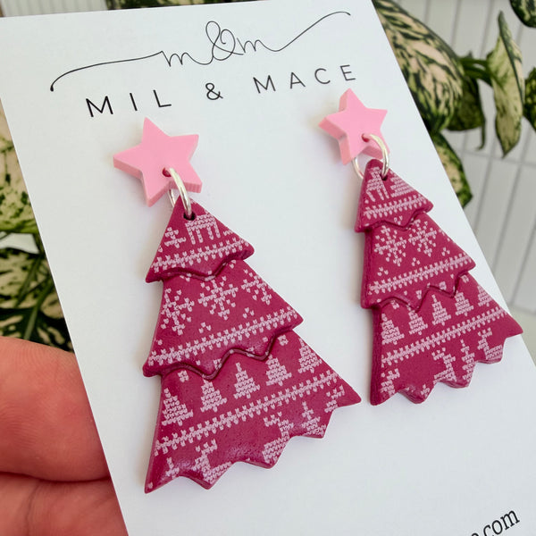 Nordic Christmas Tree Polymer Clay Dangle Earrings