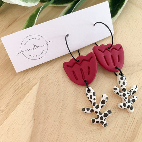 Tulip Polymer Clay Dangle Hoop Earrings