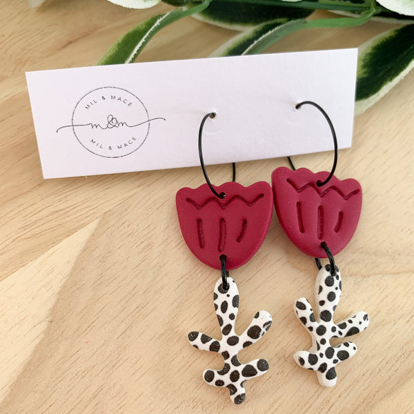Tulip Polymer Clay Dangle Hoop Earrings