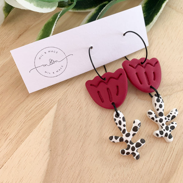 Tulip Polymer Clay Dangle Hoop Earrings