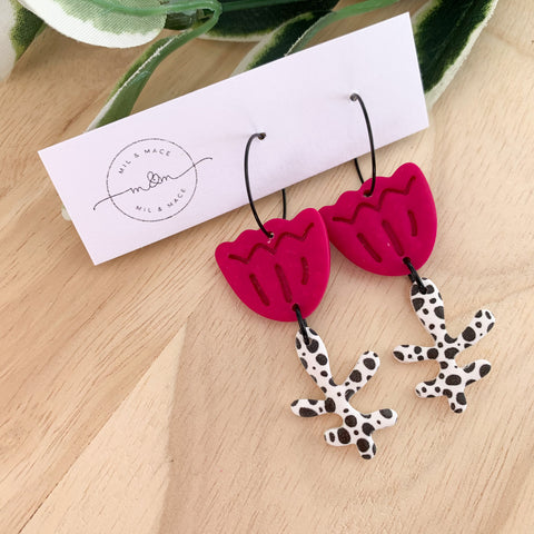 Tulip Polymer Clay Dangle Hoop Earrings