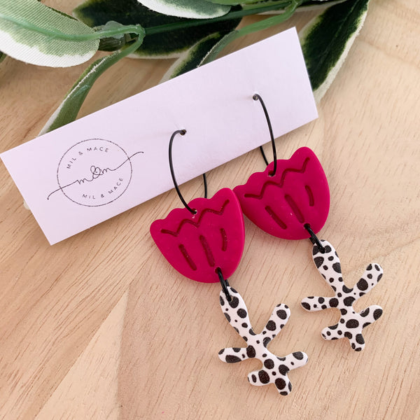 Tulip Polymer Clay Dangle Hoop Earrings