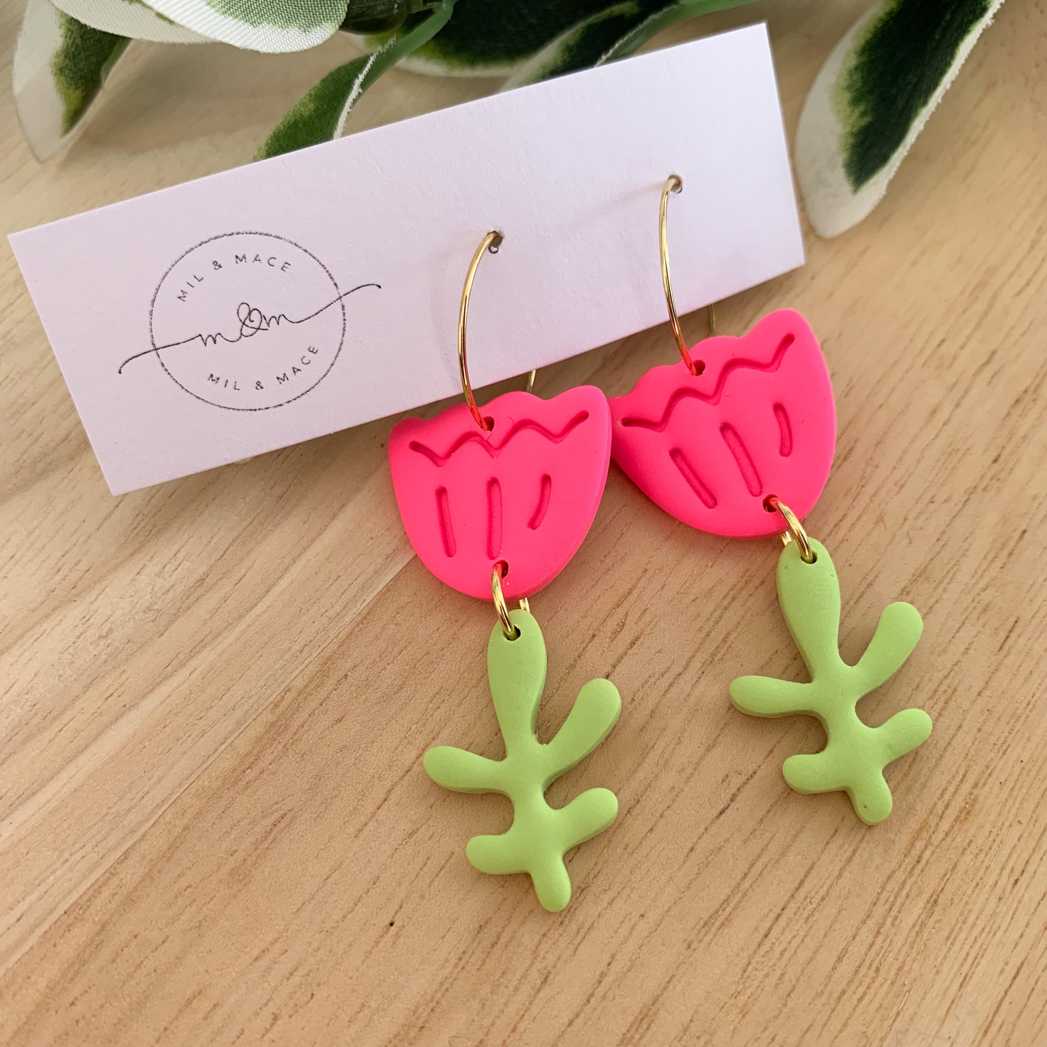 Tulip Polymer Clay Dangle Hoop Earrings