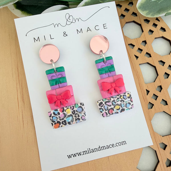 Multi Coloured Stack Polymer Clay Dangle Earrings