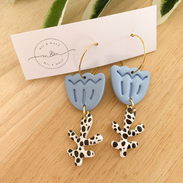 Tulip Polymer Clay Dangle Hoop Earrings