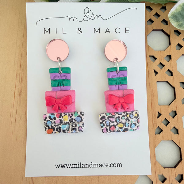 Multi Coloured Stack Polymer Clay Dangle Earrings