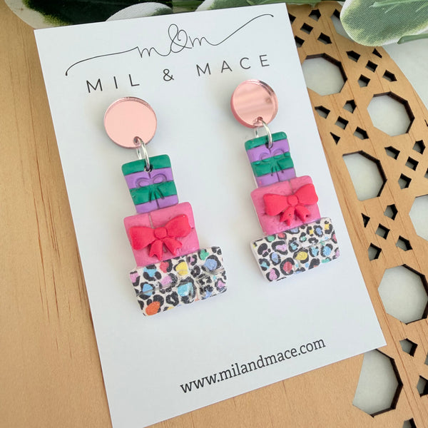 Multi Coloured Stack Polymer Clay Dangle Earrings