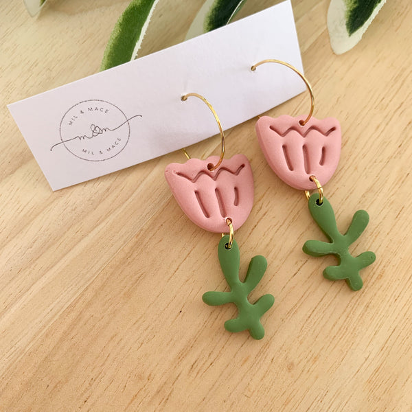 Tulip Polymer Clay Dangle Hoop Earrings