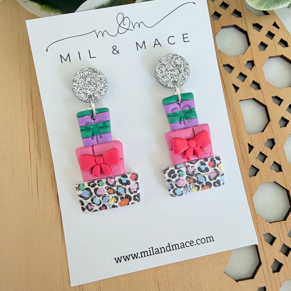 Multi Coloured Stack Polymer Clay Dangle Earrings