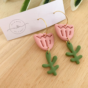 Tulip Polymer Clay Dangle Hoop Earrings