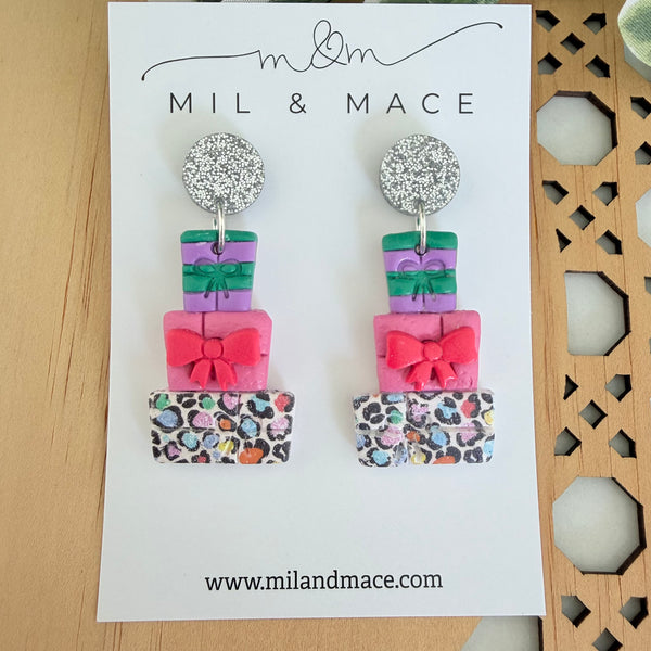 Multi Coloured Stack Polymer Clay Dangle Earrings