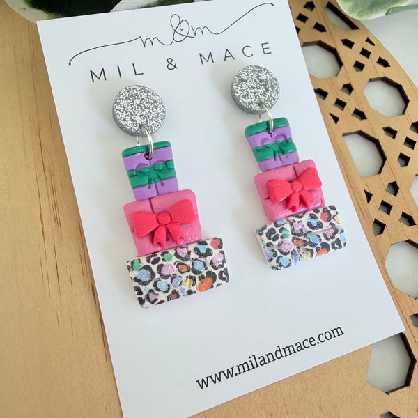 Multi Coloured Stack Polymer Clay Dangle Earrings