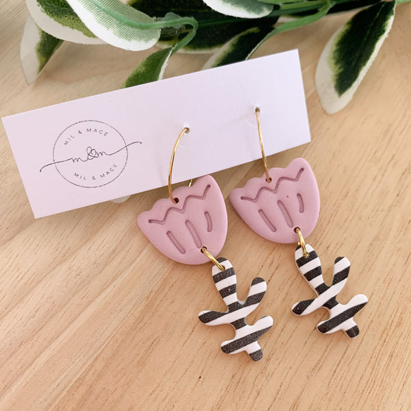 Tulip Polymer Clay Dangle Hoop Earrings