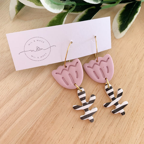 Tulip Polymer Clay Dangle Hoop Earrings
