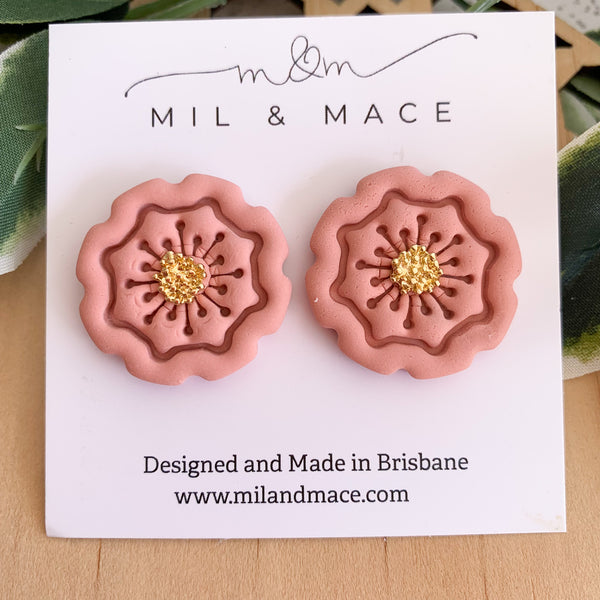 27mm Flower Polymer Clay Stud Earrings