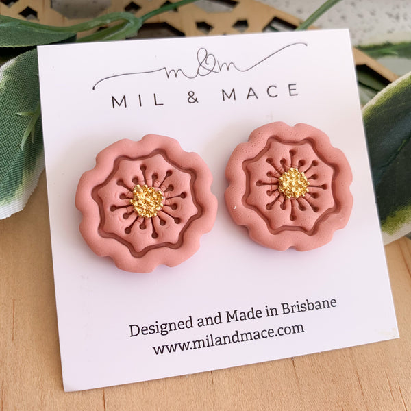 27mm Flower Polymer Clay Stud Earrings