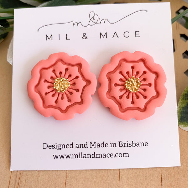 27mm Flower Polymer Clay Stud Earrings