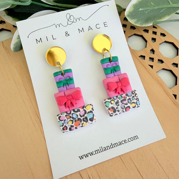 Multi Coloured Stack Polymer Clay Dangle Earrings