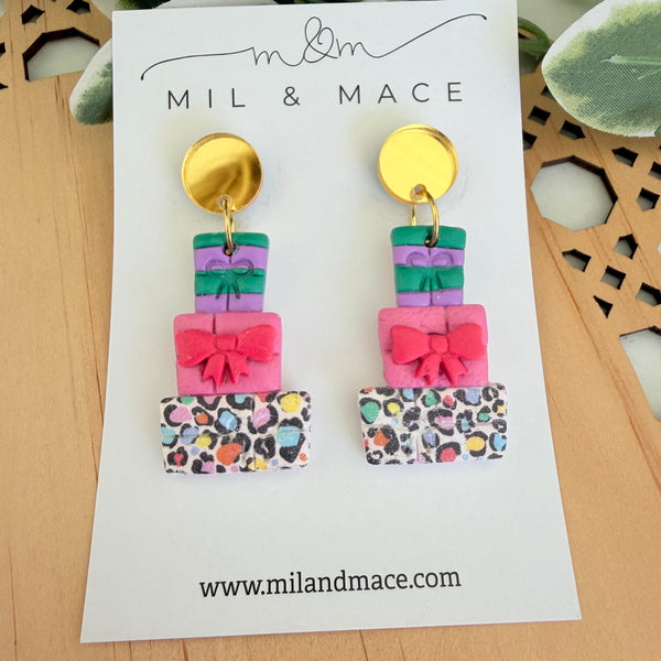 Multi Coloured Stack Polymer Clay Dangle Earrings