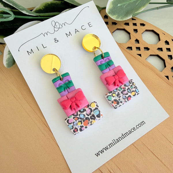 Multi Coloured Stack Polymer Clay Dangle Earrings