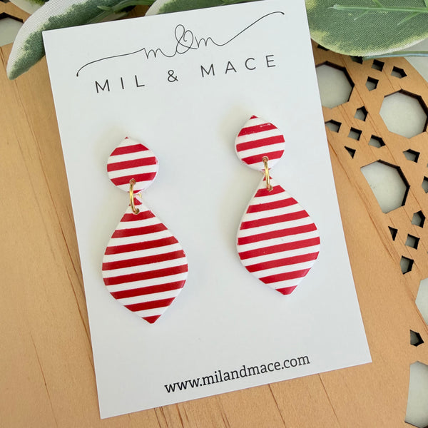Christmas Red and White Stripe Polymer Clay Dangle Earrings